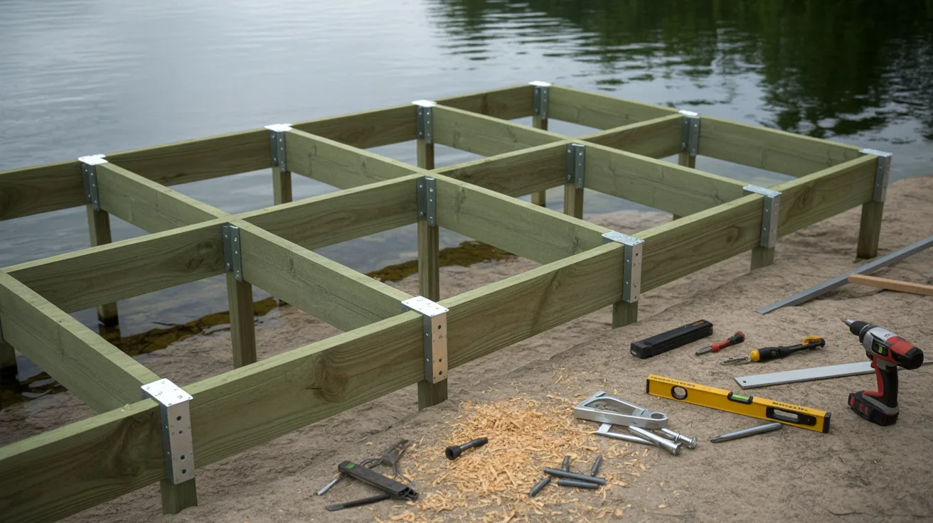 Building the wooden frame for a floating dock