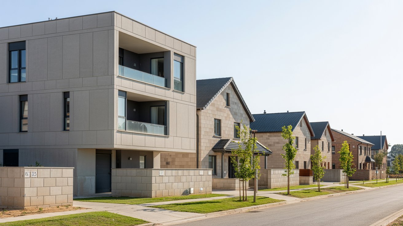 Residential homes and apartments built using CBS construction.