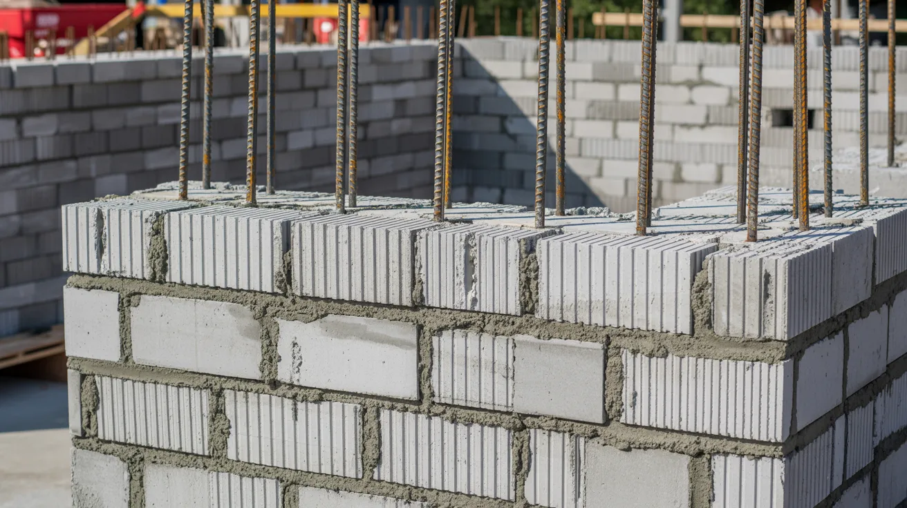 Reinforced CMU wall with rebar showing structural strength and durability
