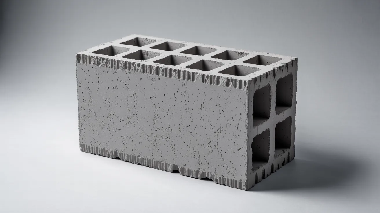 Close-up of a hollow CMU block showing open cores