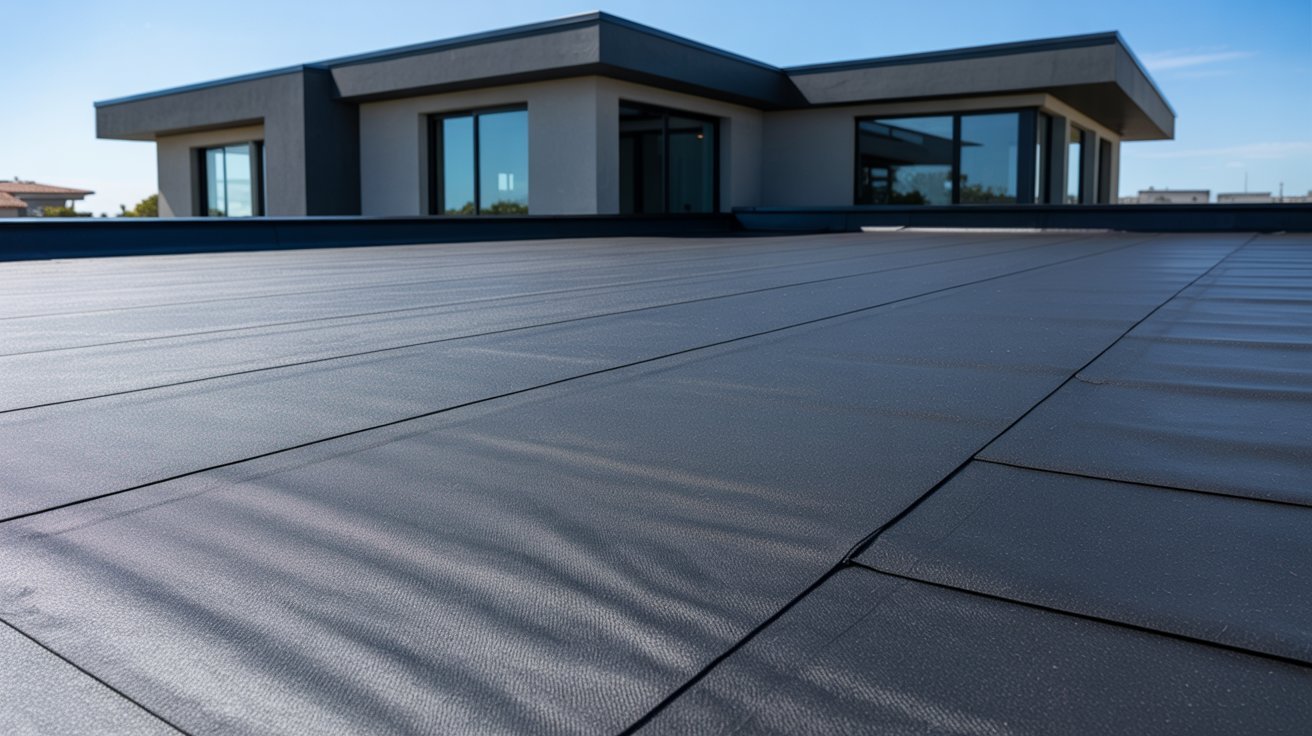 EPDM rubber membrane installed on a flat roof.