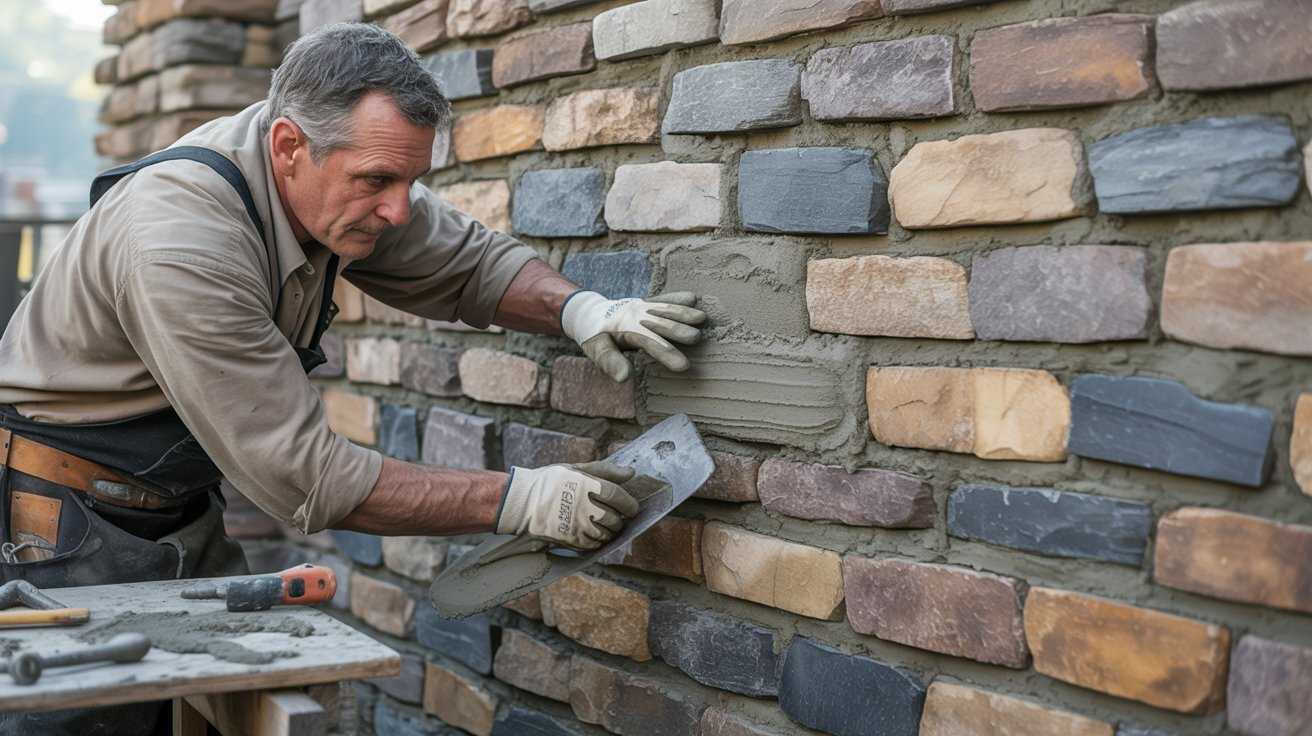 Mason building stone house walls.