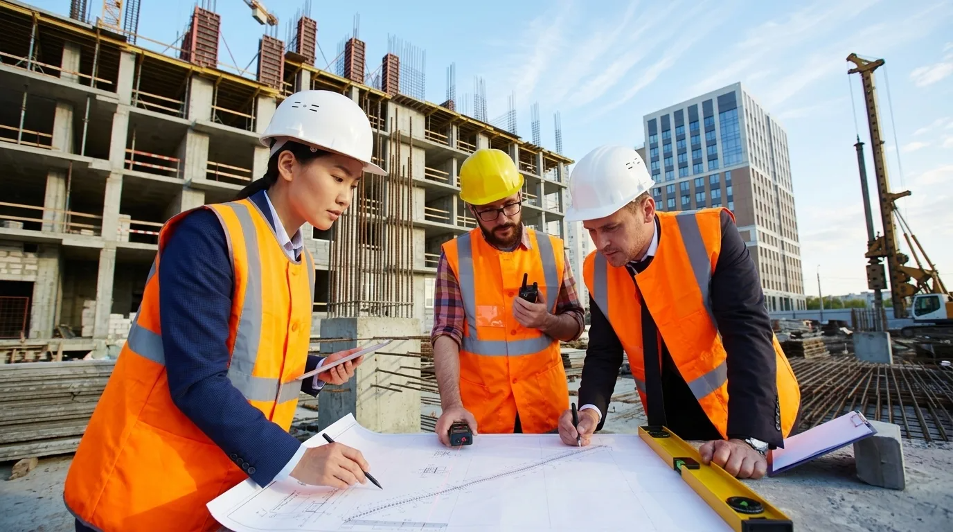 Large commercial building under construction using CMU block walls