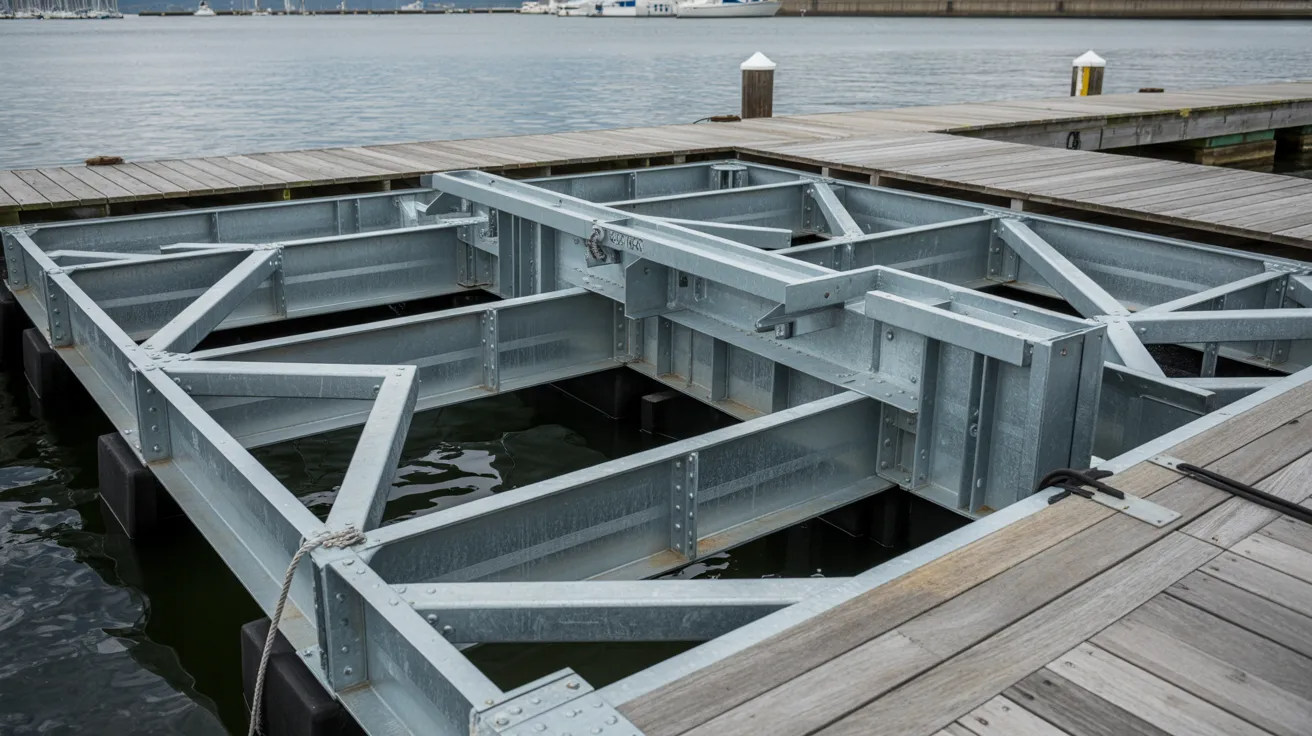 Cross supports and bracing inside a floating dock frame