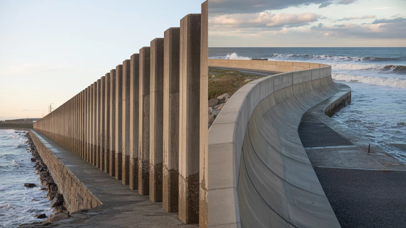 Comparison between a bulkhead wall and a seawall