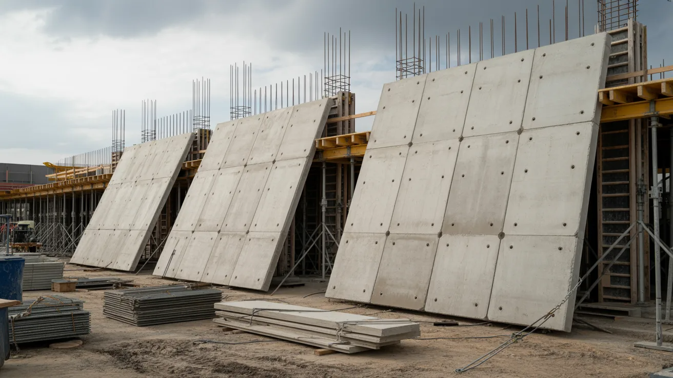 Concrete wall panels curing on-site before installation 
