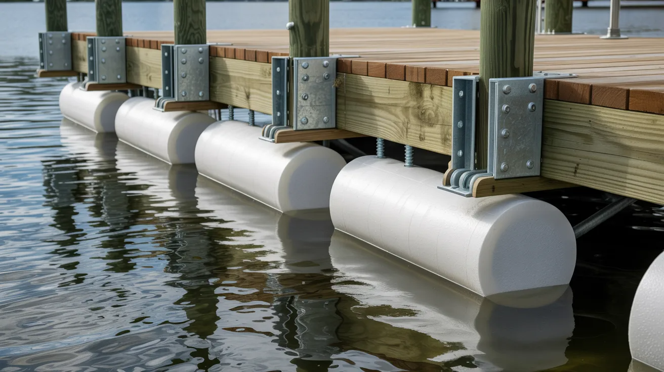 Dock floats secured underneath a floating dock frame