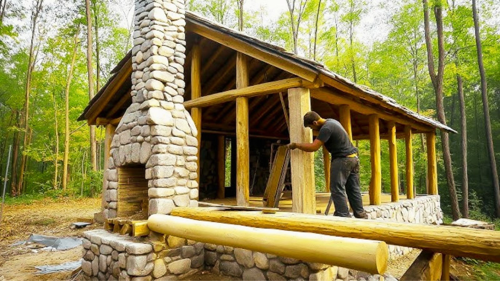 Roofing and insulation for a stone house.