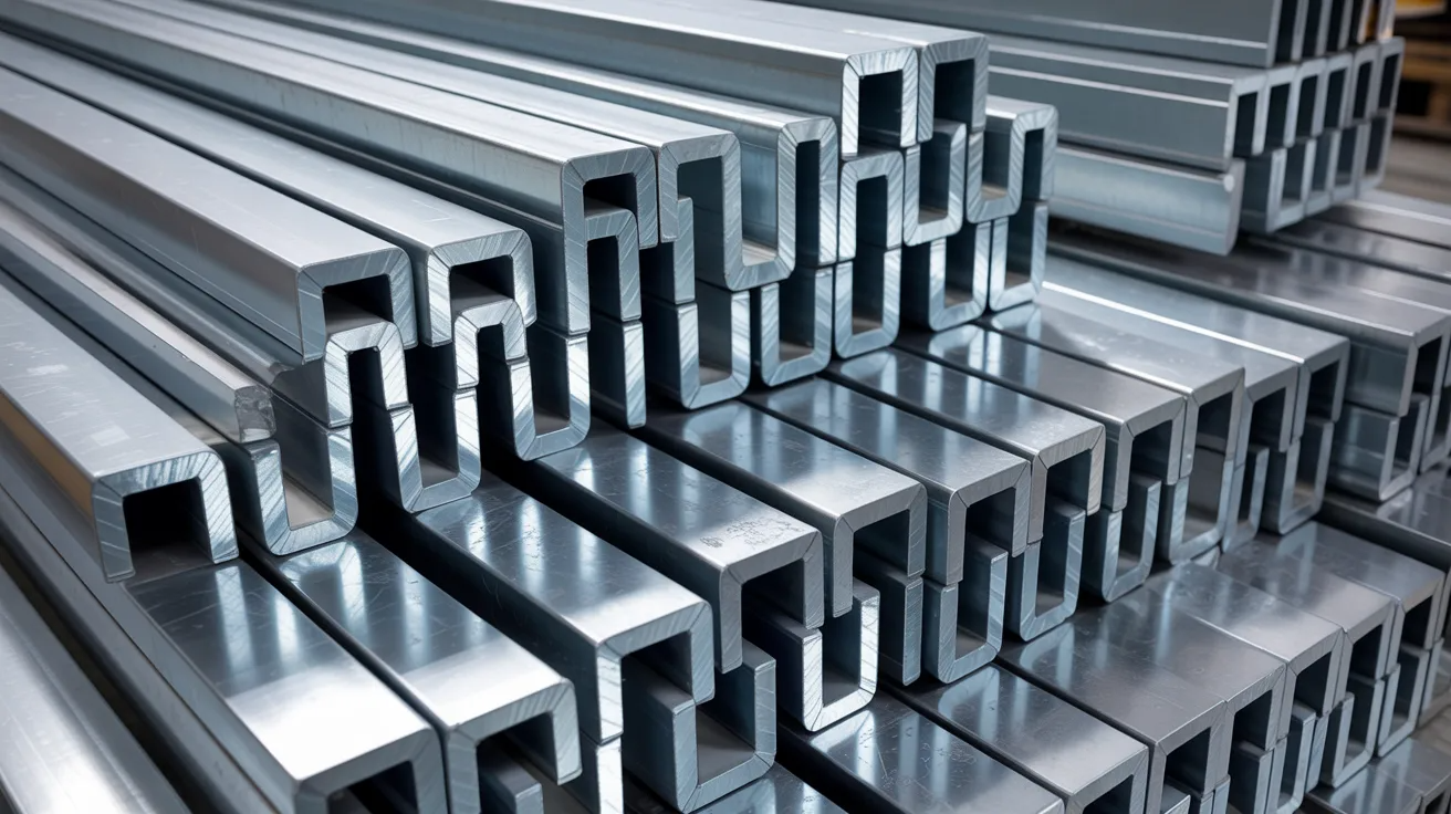 Cold-formed light gauge steel framing sections in a factory 

