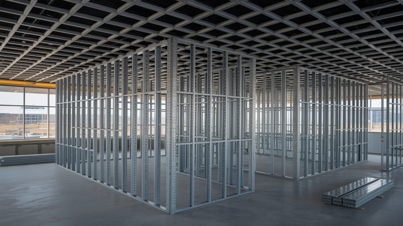  Interior steel partition framing inside a commercial office
