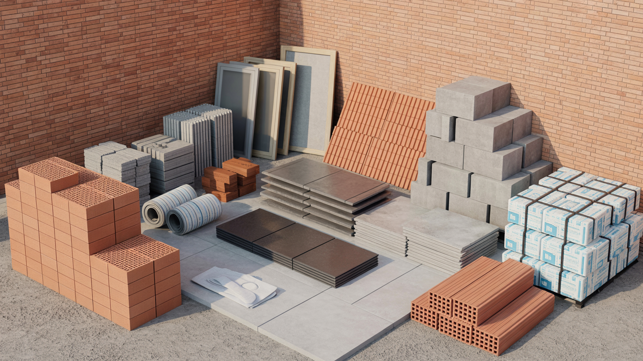 Different construction materials used for building a durable and modern home.