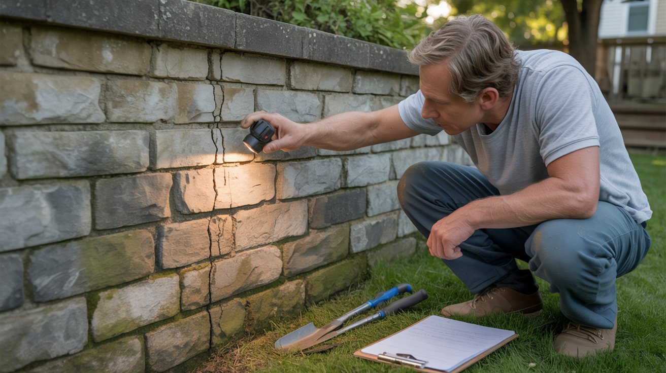 Maintaining stone house walls.