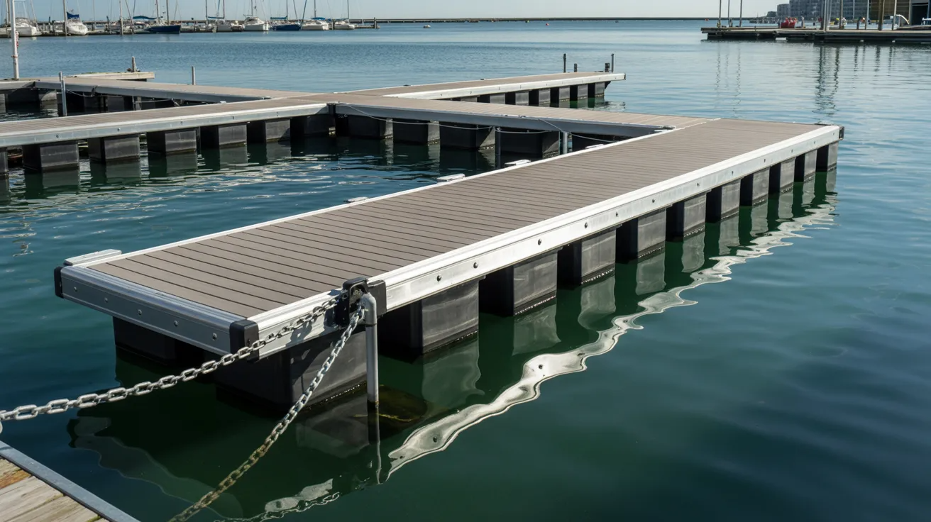 Floating dock platform floating on water near a marina