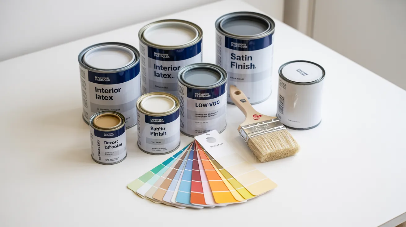 Assorted paint cans and color swatches for choosing the right paint for new construction
