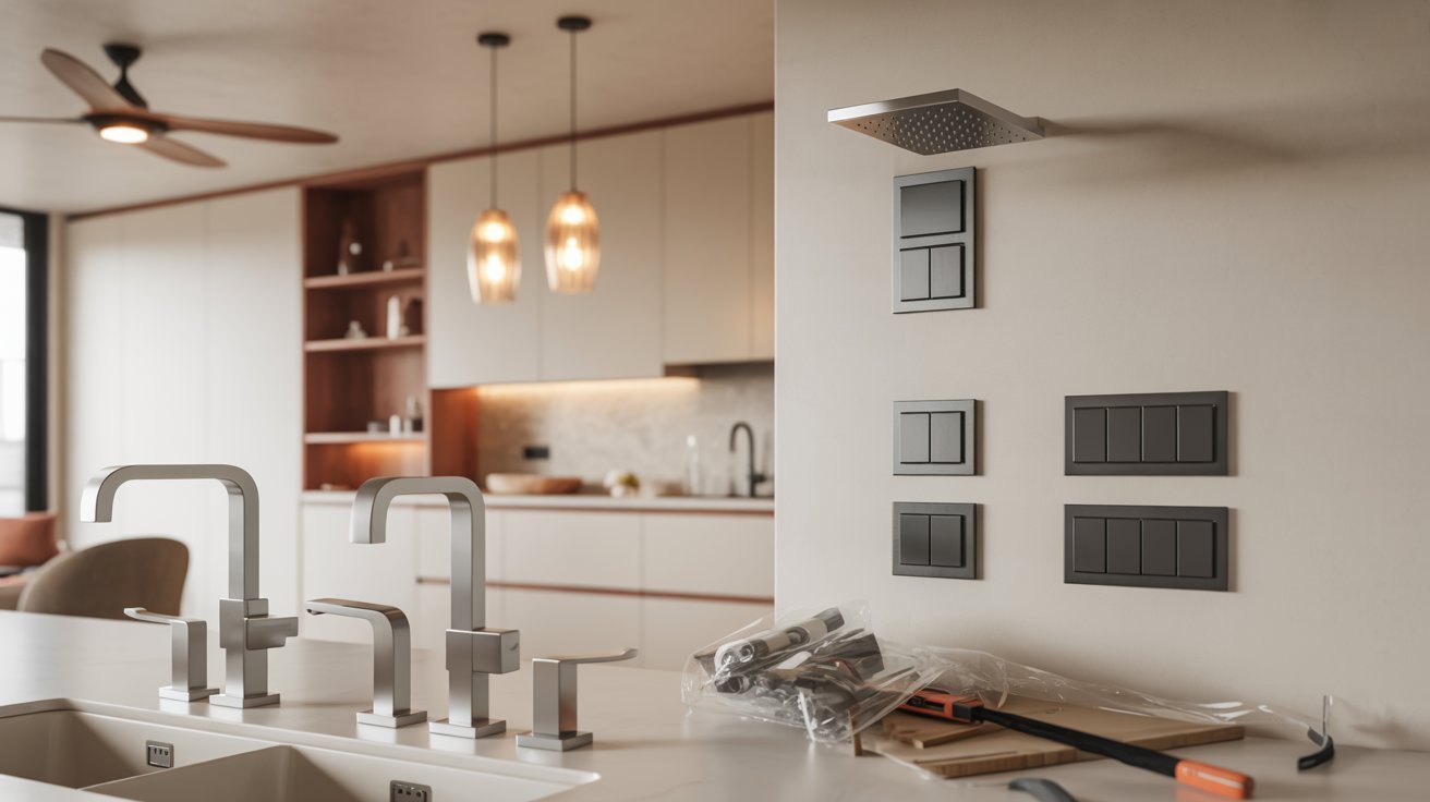 Installation of fixtures and fittings inside a modern newly constructed home.