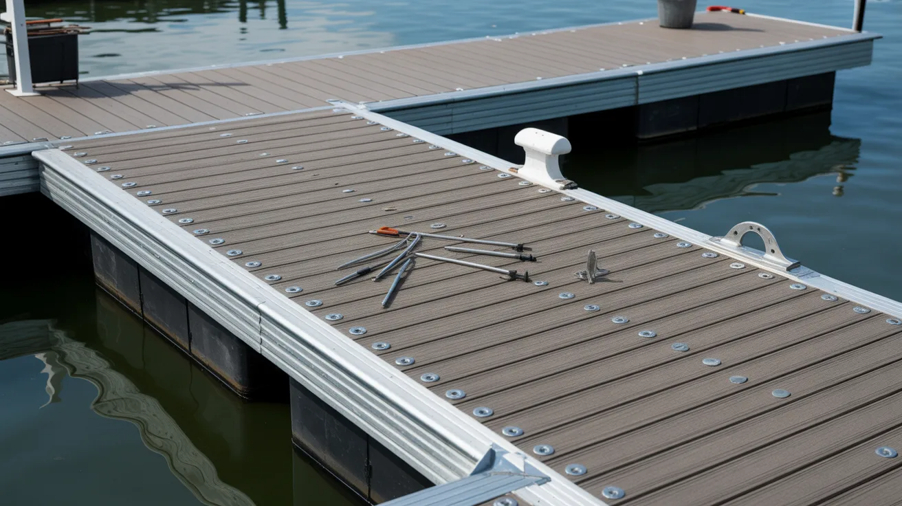 Installing decking boards on a floating dock