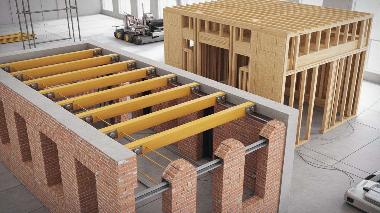 Comparison between joisted masonry and frame construction systems.