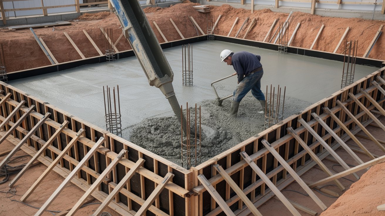 Concrete with proper slump used for foundations and slabs.