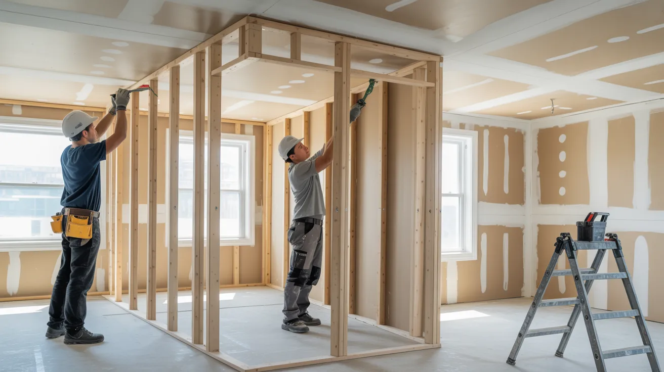 Step by step process of building a ceiling bulkhead from framing to finished drywall