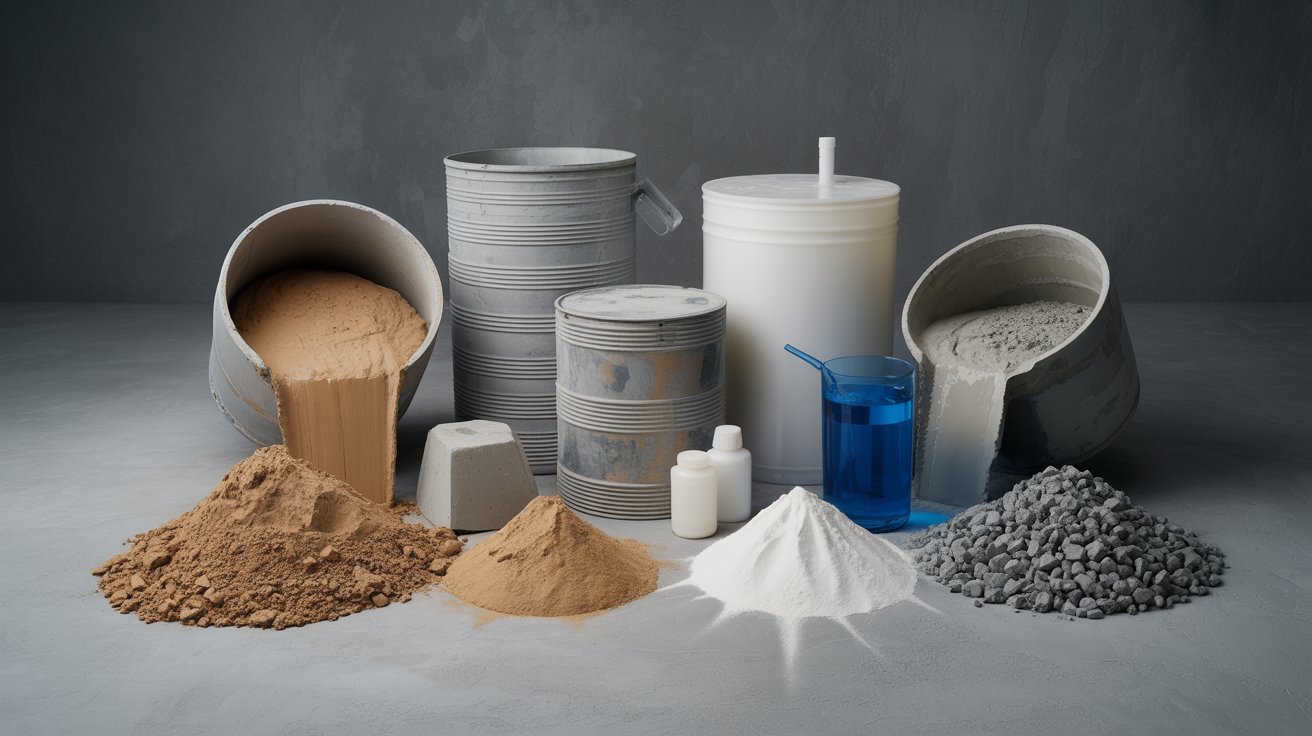 Materials commonly used in preparing shotcrete mixes.
