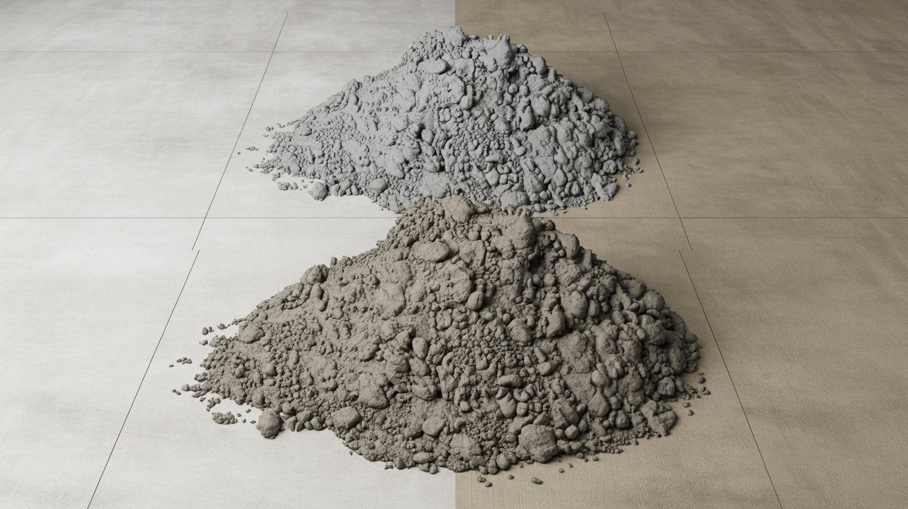 Comparison between low slump and high slump concrete mixes on a construction site.