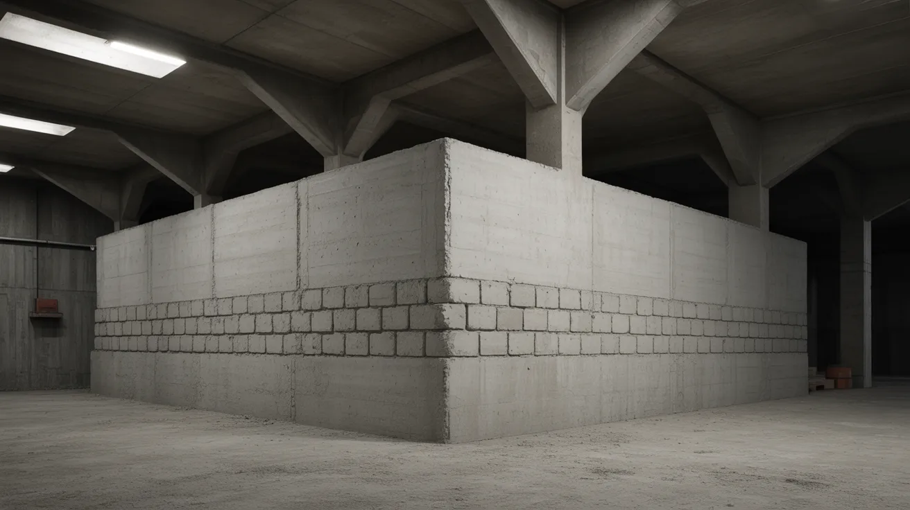 A concrete and masonry bulkhead in an industrial building showing its heavy and durable construction