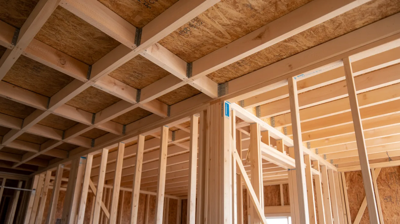 Wood framing made of 2x4 lumber forming the skeleton of a ceiling bulkhead in a home under construction