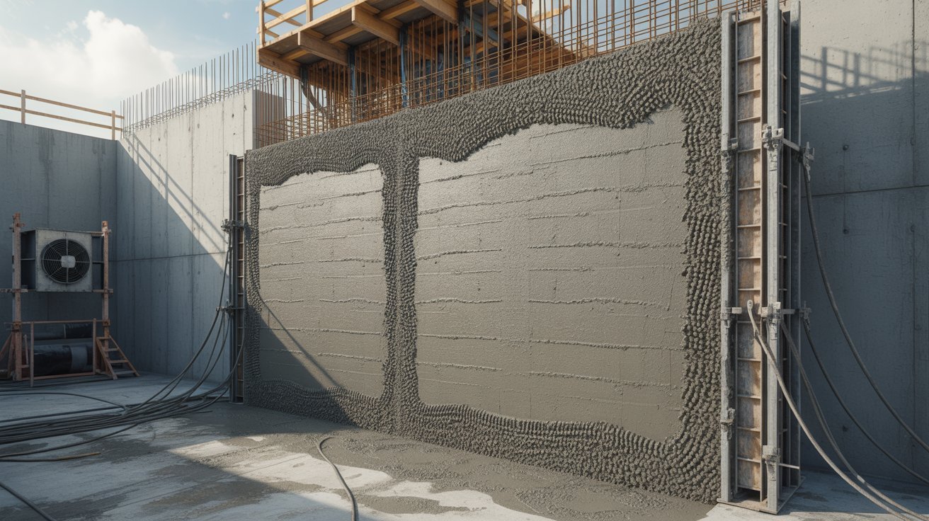 Air curing stage of shotcrete after initial wet curing.