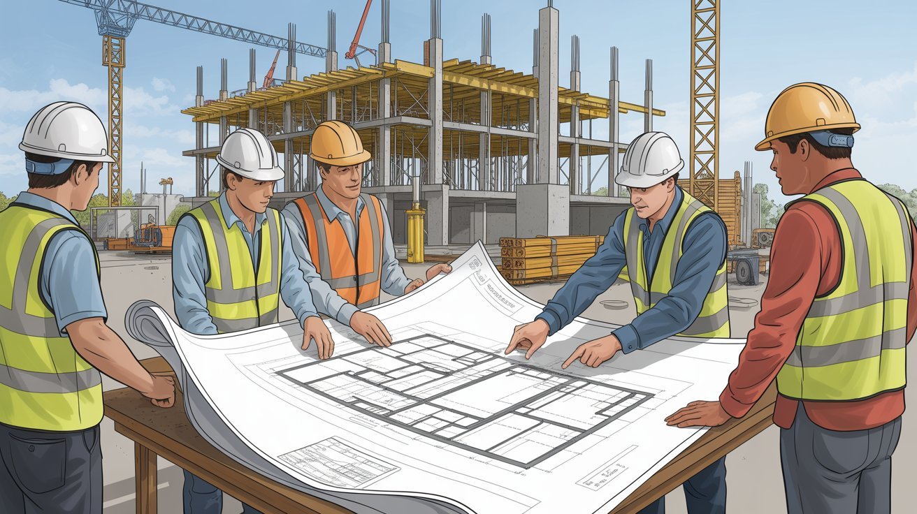 Engineers reviewing the cut sheet.