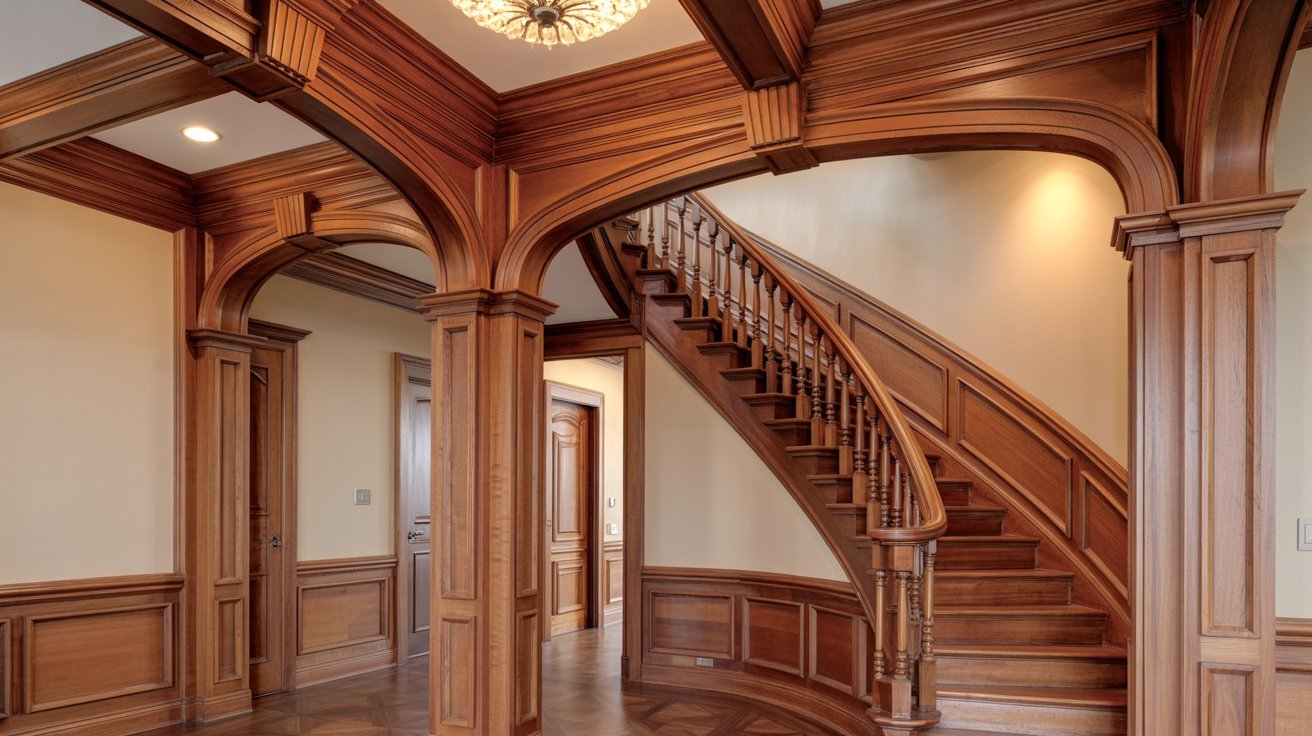 Custom millwork details including molding, trim, and decorative woodwork.