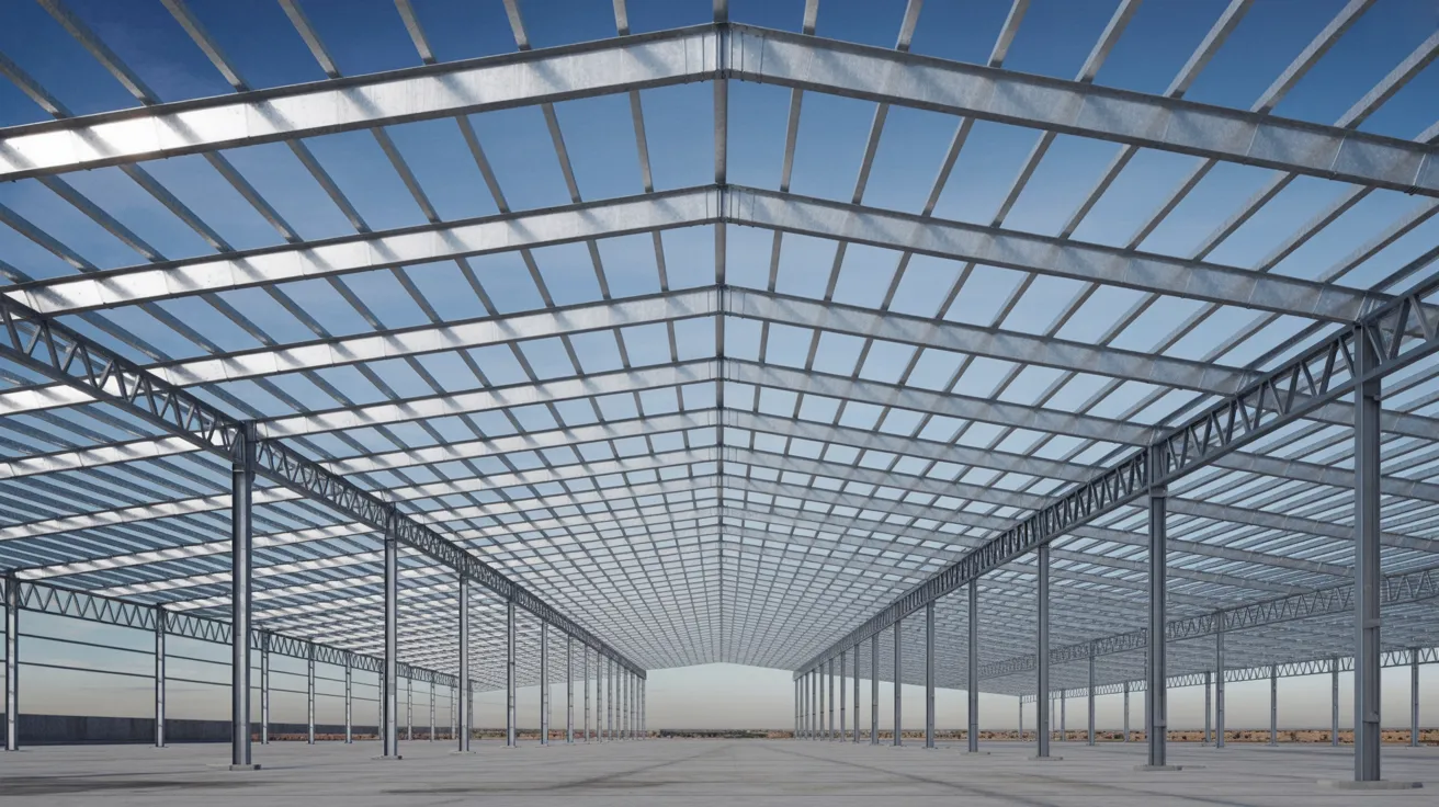 Overlapping Z purlins supporting a large industrial roof