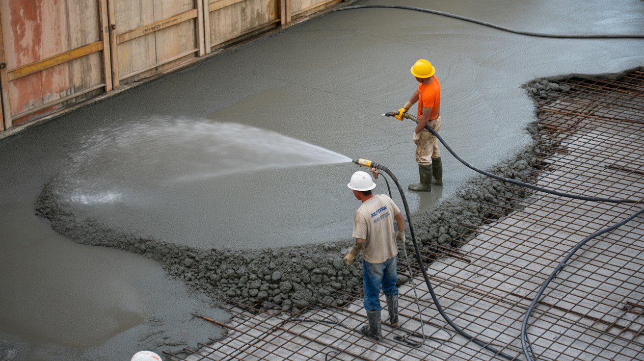 Wet curing process used to maintain moisture in shotcrete.