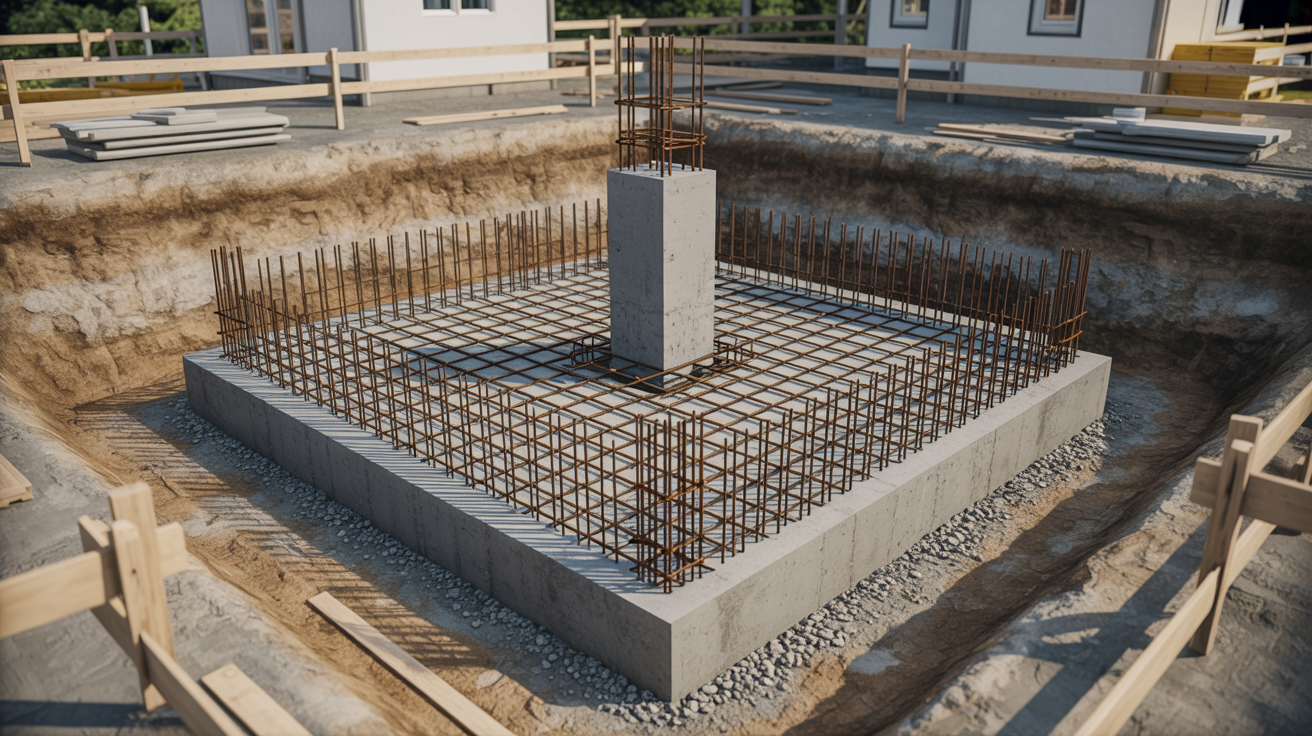 Isolated concrete footing supporting a single structural column.