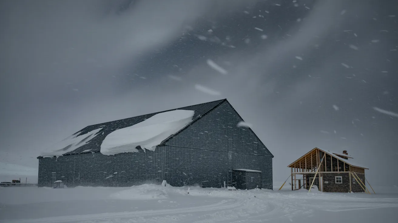 Post frame and stick frame buildings showing strength and durability under heavy snow and wind conditions