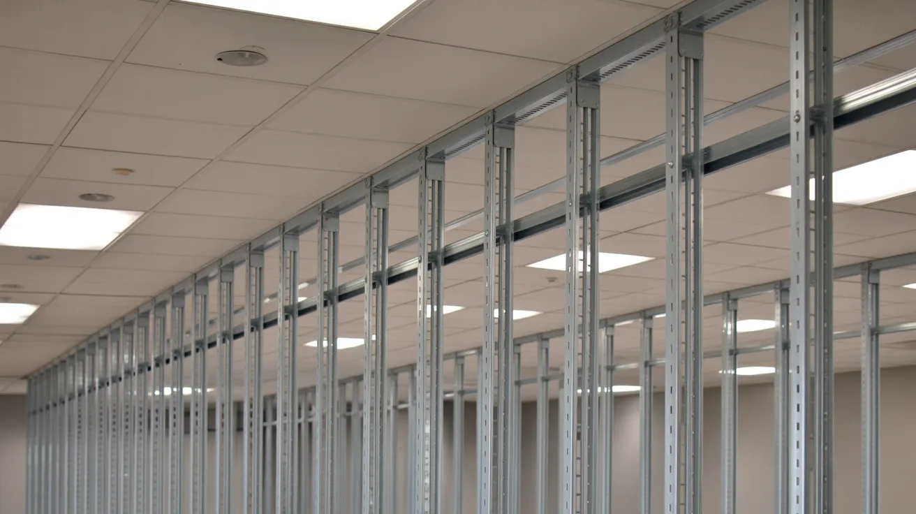 Metal stud framing installed along a commercial ceiling for a bulkhead structure