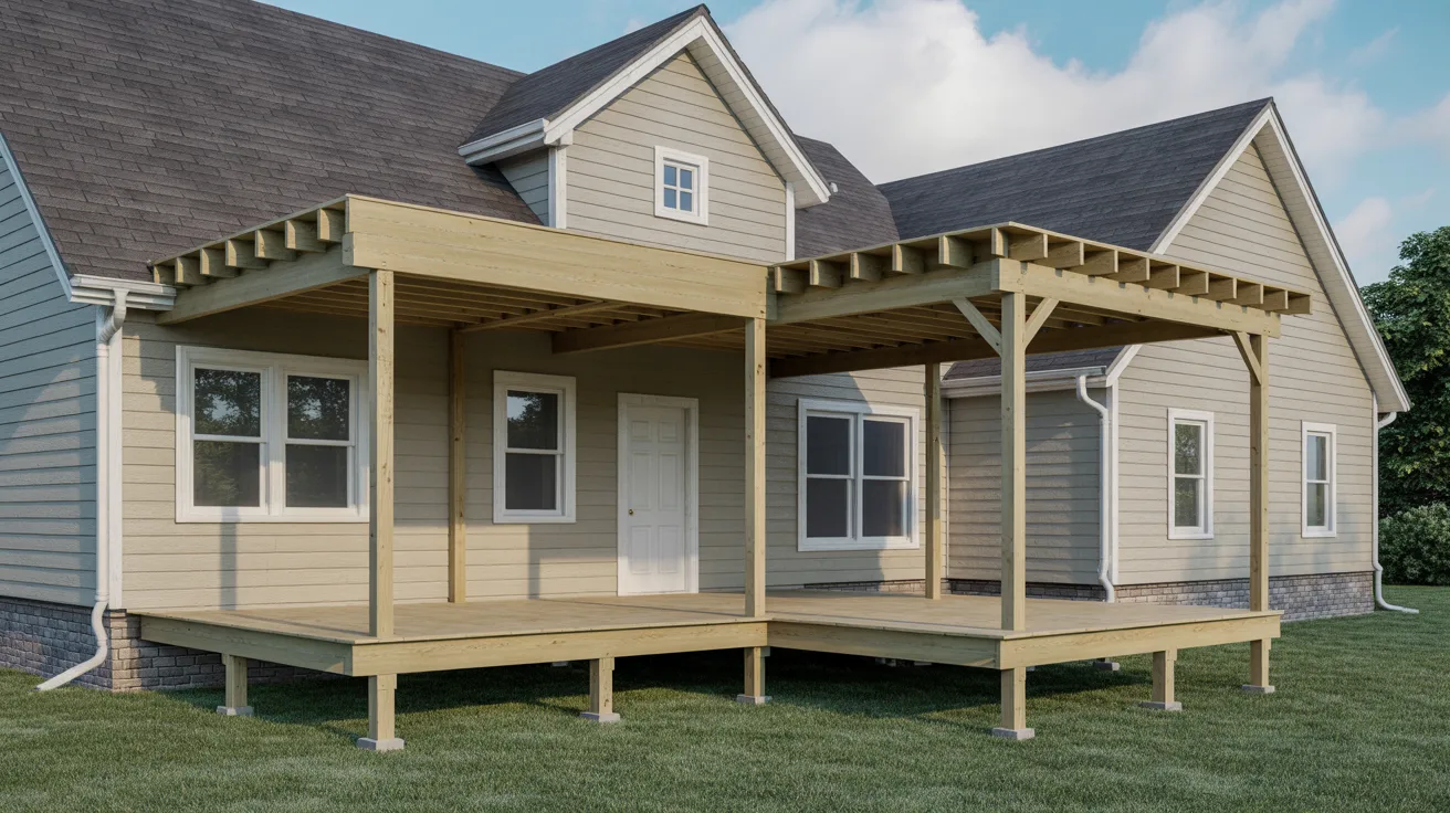 Different structural methods for supporting a roof over a deck attached to a house.
