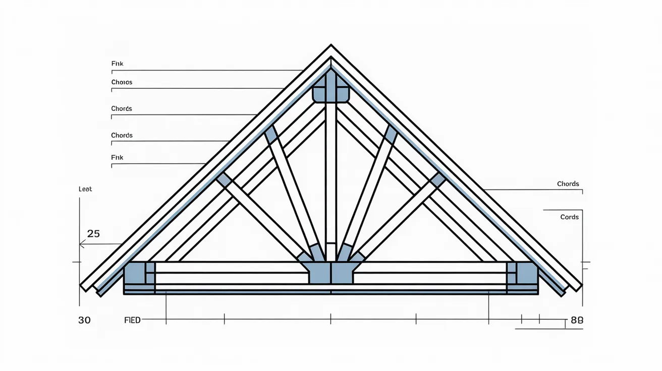 Fink roof truss illustration showing W-shaped web pattern used in residential homes