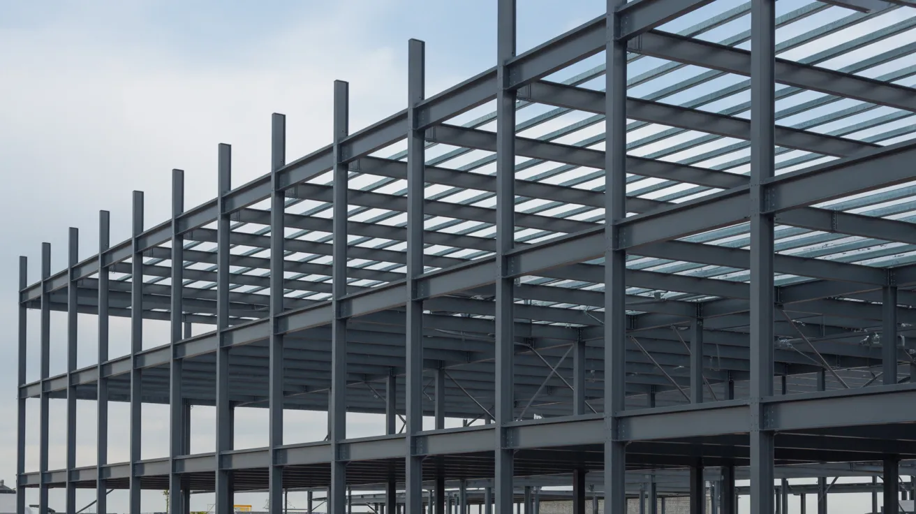 Steel wall purlins installed on a commercial building frame