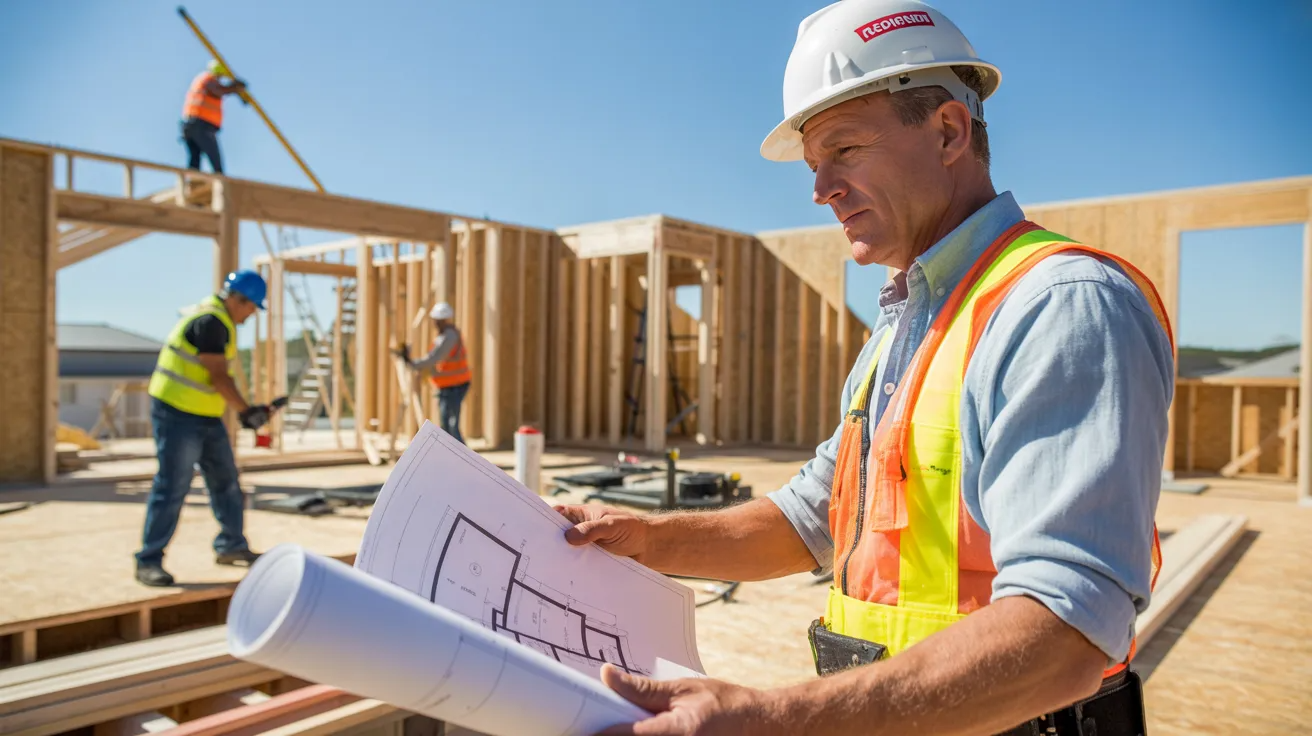 Professional contractor inspecting a residential construction project