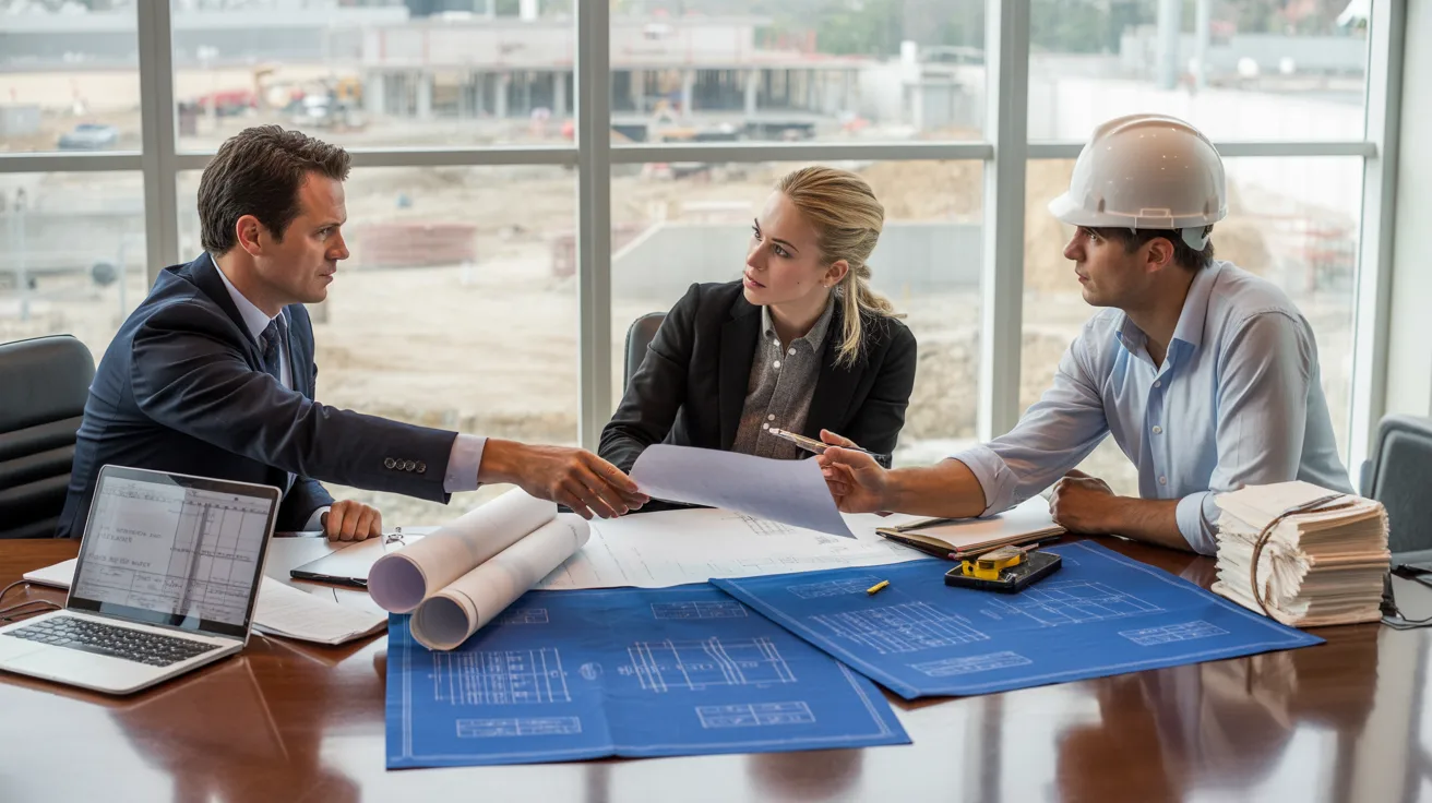 Owner, architect, and contractor holding a well-organized OAC meeting to review project plans