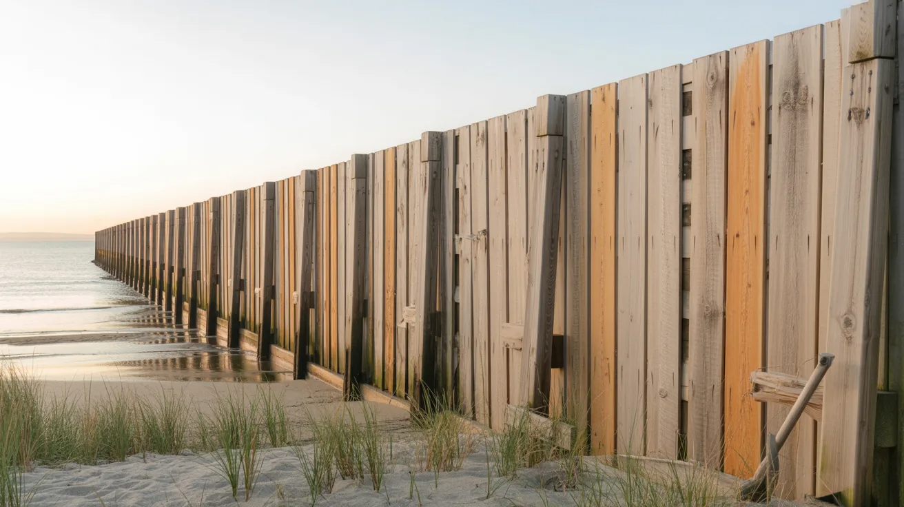 Timber bulkhead wall along a waterfront area