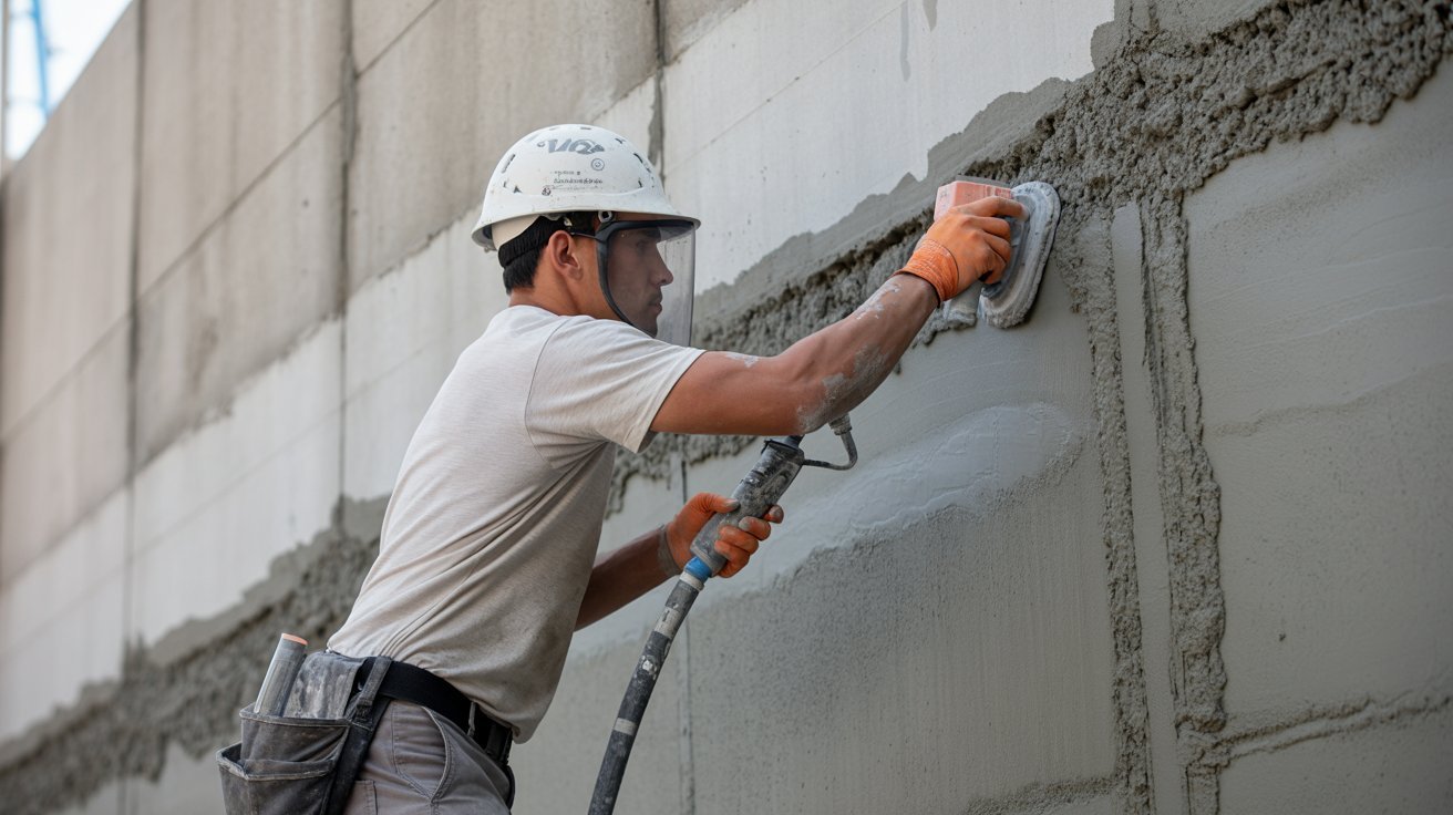 Surface preparation before applying shotcrete.