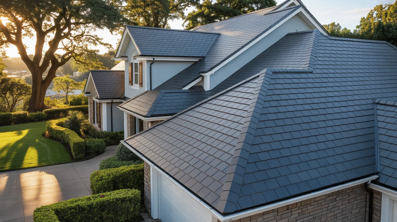 Modern home featuring dimensional architectural shingles on the roof.
