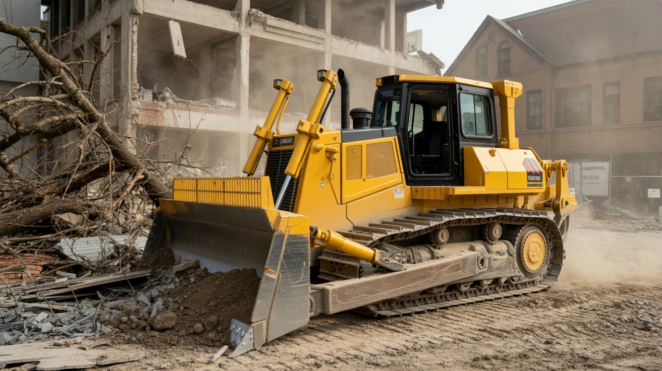 Heavy equipment clearing land for construction work.