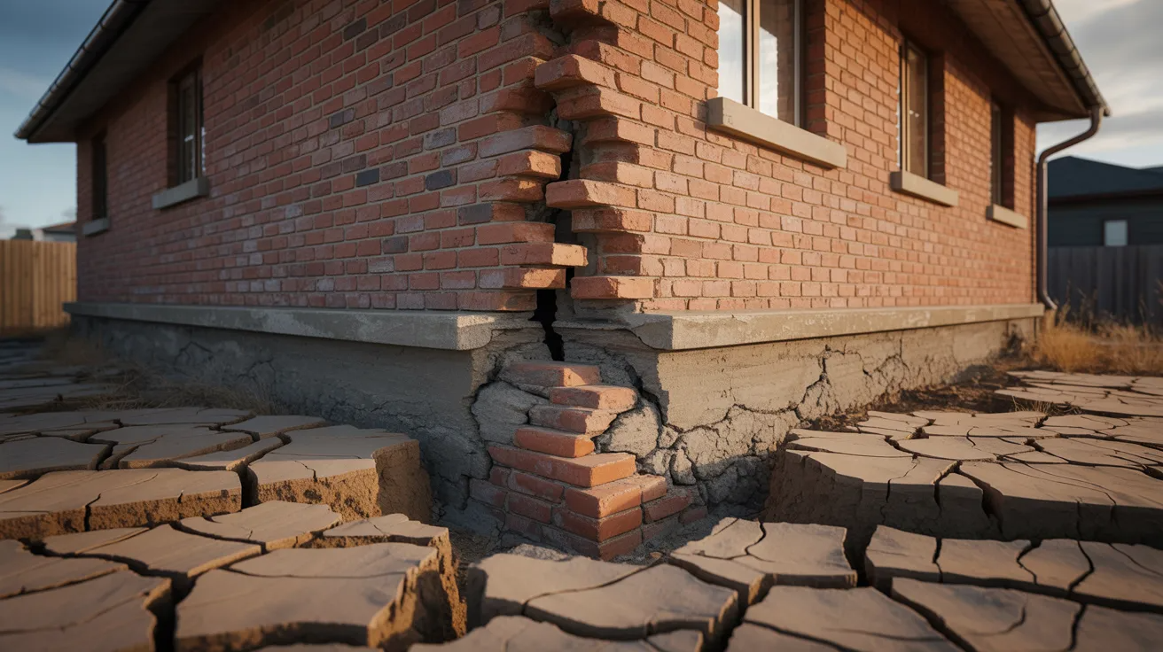Foundation movement and soil problems causing step cracks in brick walls