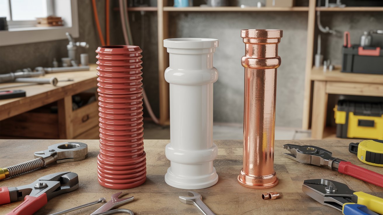 Comparison of PEX, PVC, and copper plumbing pipes.