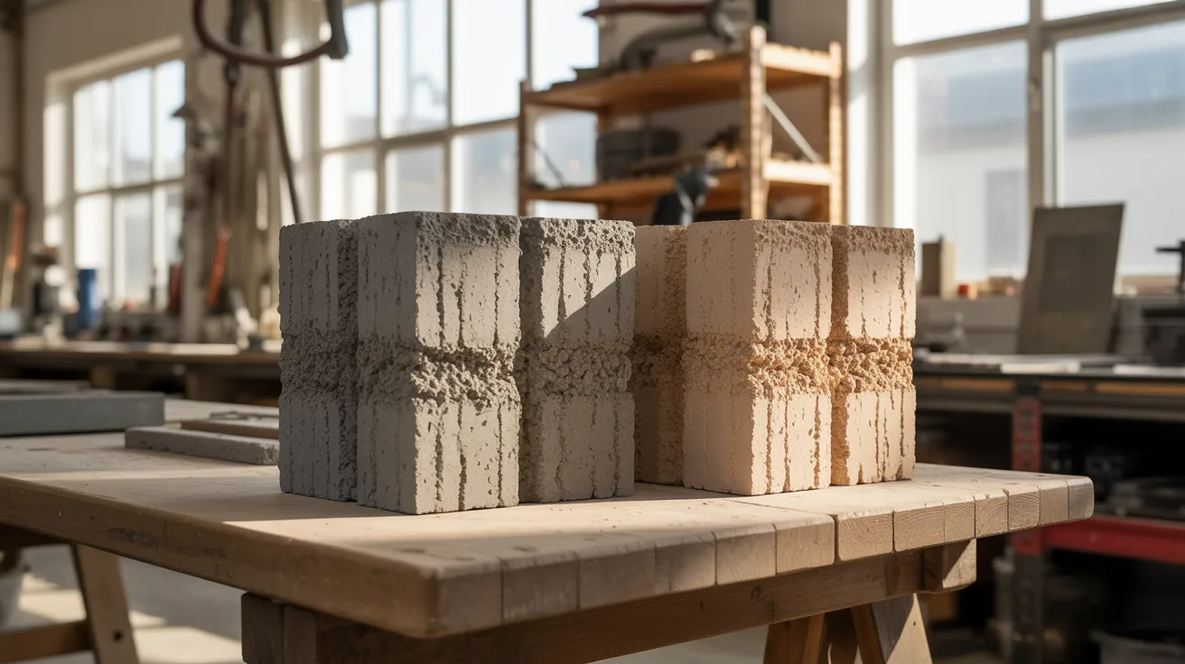 Cinder block and concrete block displayed side by side