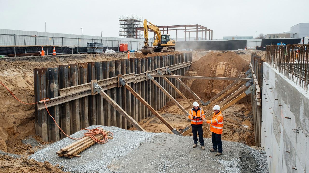 Shoring supports stabilize excavation walls and protect workers during construction