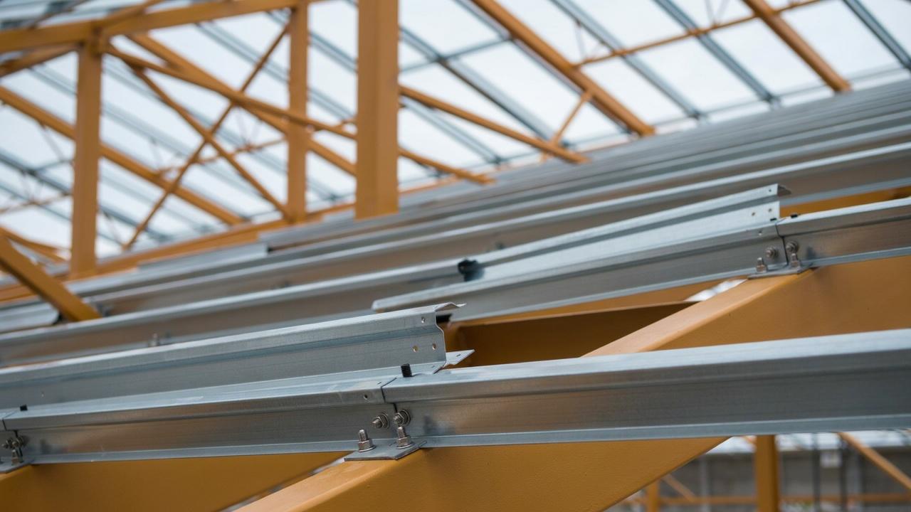Purlins supporting roof panels and distributing roof loads.