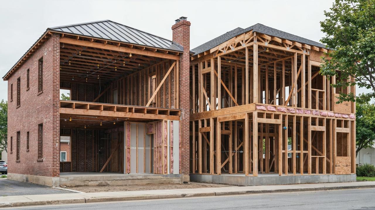 Fire resistance differs between masonry walls with wood joists and combustible frame construction